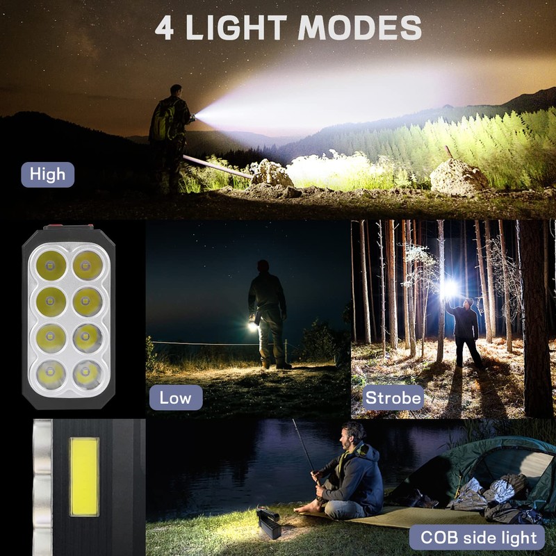 8 LED Solar Flashlight with COB Sidelight, 1000 Lumens Solar