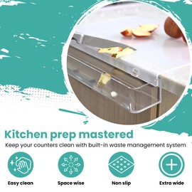 Acrylic Cutting Board with Counter Lip, Waste container, Clear Cutting Boards for Kitchen Counter Non Slip, 17 x13 Inch, Clear, Large Cutting Board for Countertop, Apartment Essentials Kitchen Gifts