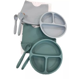 Modern baby Goods Plate set 4 |Modern Baby Goods | Plate, Bib, Spoon, Fork. Message w/color Choise