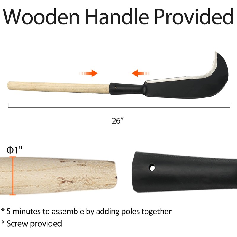 Sickle Garden Tool, Steel Billhook Machete Knife for Cutting Trees