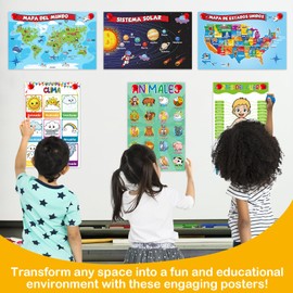 Edulok Learn Spanish Educational Posters for Toddlers, Preschool Learning Posters, Alphabet Numbers Posters for Classroom Wall Decorations, Kindergarten Classroom Must Haves, Home School Essentials