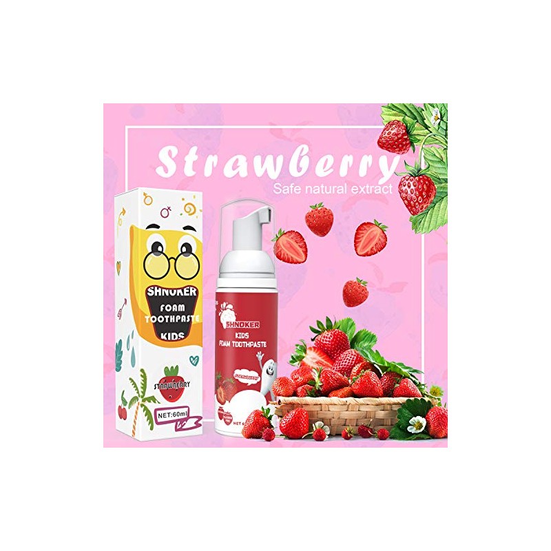 Kids Foam Toothpaste with Strawberry Flavor, Fluoride Free Natural Formula,