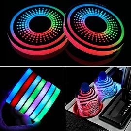 LED Car Cup Holder Lights,2 PCS 7 Colors Luminescent Light Cup Pad,USB Charging Car Coasters,Luminescent Cup Pad Interior Atmosphere Lamp Decoration Light