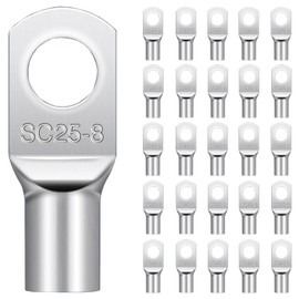 20 Pcs Cable Lug Terminals Connectors M8, SC25-8 Uninsulated Copper Tube Cable Lugs 25mm², Ring Lugs Connector M8, Terminals Connectors Tinned Copper Crimp Lugs for Auto, Boat (SC25-8)