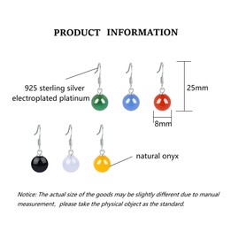 Bellitia Jewelry 925 Sterling Silver Onyx Earrings for Women Girls Green Red White Yellow Blue Black Onyx Gemstone Drop Earrings Earring Hook 8 mm, Sterling Silver, Onyx