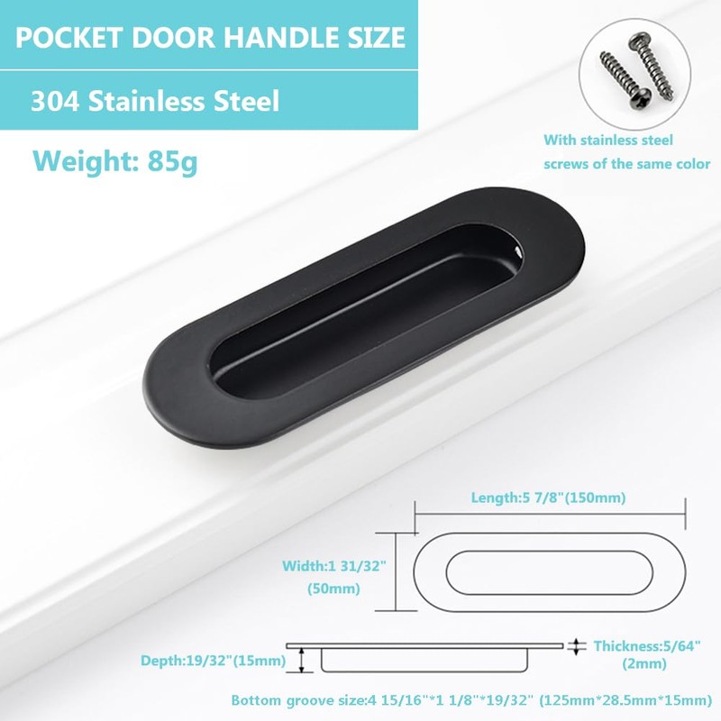 gifsin Sliding Pocket Door Hidden Handle, 304 Stainless Steel Pocket