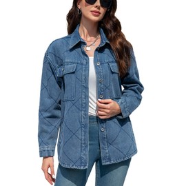 VOHOTO Women's Oversized Denim Shacket-Lightweight Spring Jacket with Soft Flannel Lining-Casual Everyday Wear
