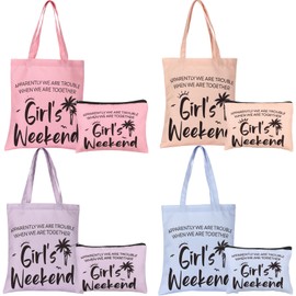 Paterr 8 Pcs Girls Weekend Gifts Includes 4 Makeup Bag Girls Trip Gifts 4 Weekend Tote Bag Travel Favors for Women Summer Cosmetic Zipper Pouch Wedding Birthday Bachelorette Party(Stylish Color)