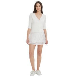 Women's Cropped V-Neck Knit Cardigan Half Sleeve Button Front Soft Solid Color Shrug for Spring Summer Autumn White