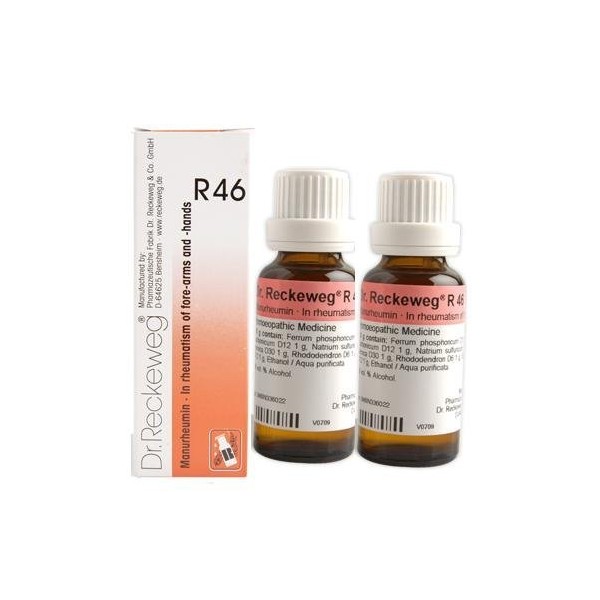 NWIL Dr.Reckeweg Germany R46 Rheumatism Of Fore Arms And Hands Pack Of 2 by Dr. Reckeweg One Free Pallas USA Rose Perfume Oil for each order.