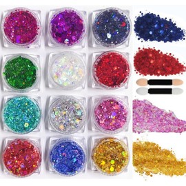 Gel de Purpurina 12 Colores para Cuerpo y Rostro,Set de Brillo Lentejuela con Efecto Sirena para Maquillaje de Labios, Ojos y Cabello,para Decoración Corporal en Festivales y Fiestas (12 Colores)