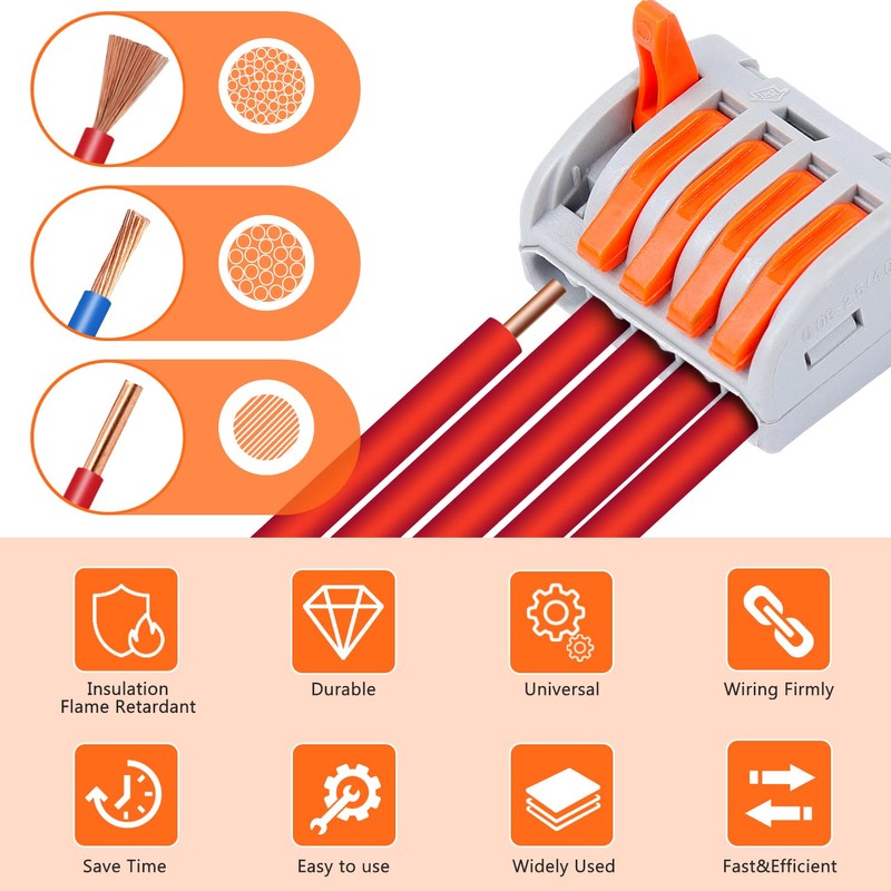 Delgada 65PCS Compact Lever Wire Connector kit,Reusable 2/3/4/5 Port Push-in