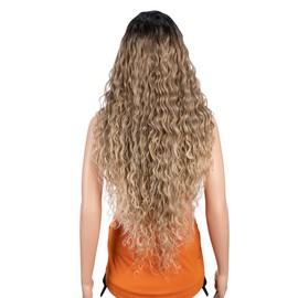 Blonde Hair Synthetic Lace Front Wigs Ombre Blonde Deep Curly Wave Hair Middle Part Lace Front Wigs for Fashion Women 30 Inches
