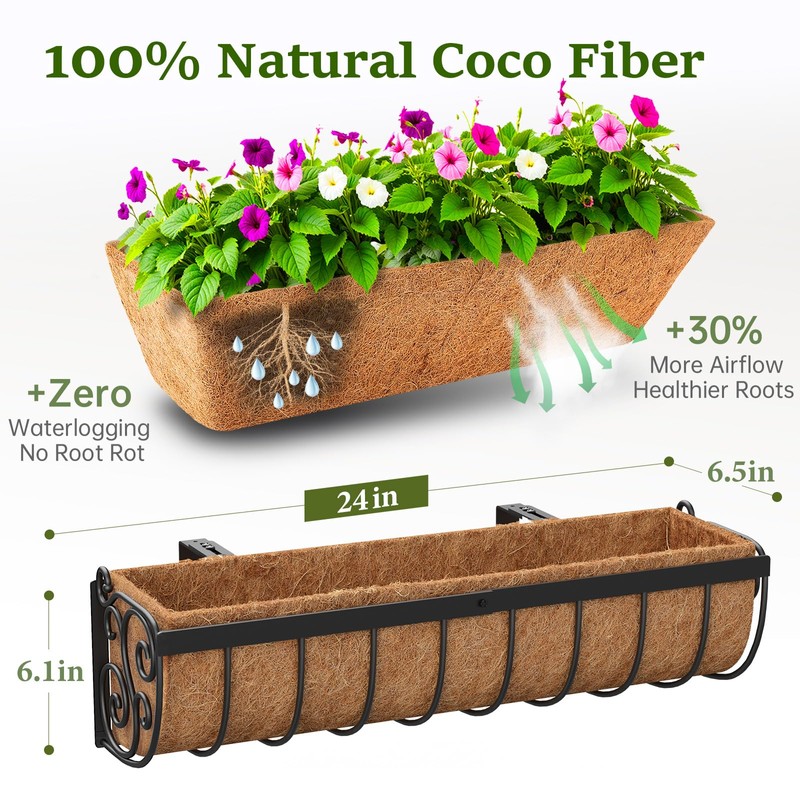 VOXOR Railing Planter Boxes, 24 Inch Window Boxes Planters, Balcony