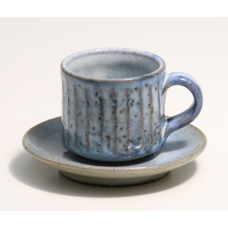 信楽焼 in to the Blue 萩 Carved Coffee Bowl Dish
