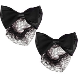 2pcs Hairnet Flight attendant hair bag Women Hair bun Cover net Bowknot Decor Hair Clip (Black, One size)