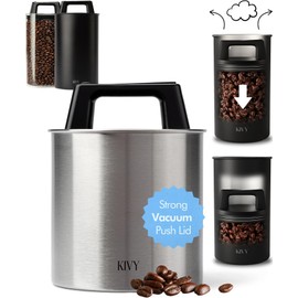 KIVY Vacuum Seal Coffee Canister [AIRTIGHT] - Coffee Canister with Airtight Lid - Airtight Jar - Air Tight Coffee Container - Coffee Storage Vacuum Canister (Stainless Steel)