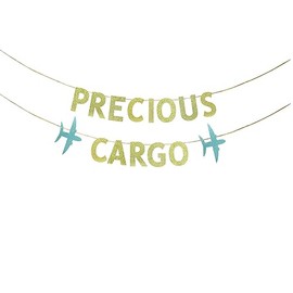 JENSENLIN Precious Cargo Plane Banner,Plane Themed Baby Shower or Gender Reveal Party Decoration,Travel Themed Baby Shower Sign Decorations.