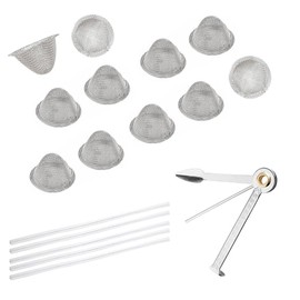 40 Pieces Metal Tube Strainer, Metal Bowl Strainer, Reusable Pipe Filter, Self-Adjustable Size Filter with Portable 3-in-1 Cleaning Tool, Mini Kit (19 mm)