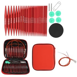 Juego de 26 agujas circulares intercambiables para tejer, color rojo