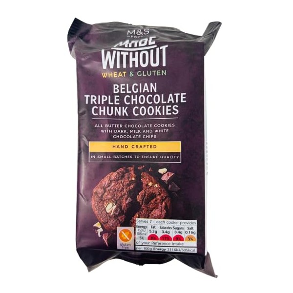 Marks and Spencer 16 All Butter Belgian Triple Chocolate Chunk Cookies Biscuits Made Without Wheat & Gluten - 2 Pack M&S Food in Premier Life Store Box