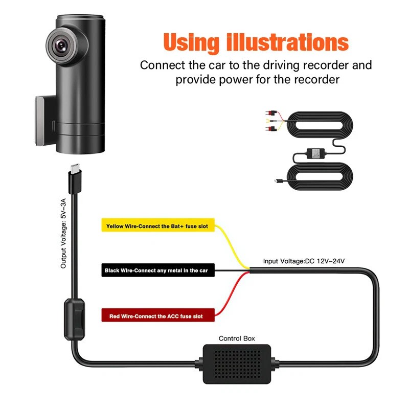 Universal Dash Cam Hardwire Kit Mini/Micro/USB C Hard Wire Cable