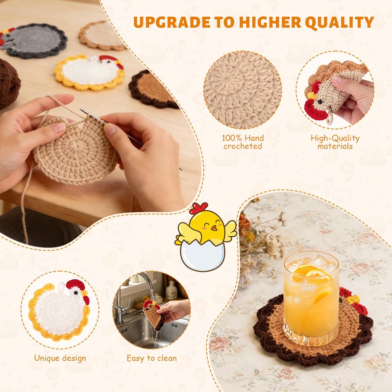 Chicken Coasters for Drinks, 4 PCS, 4.7 Inches