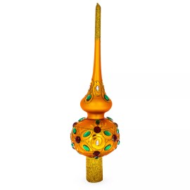 BESTPYSANKY Multicolored Jewels on Gold Glass Christmas Tree Topper 11 Inches