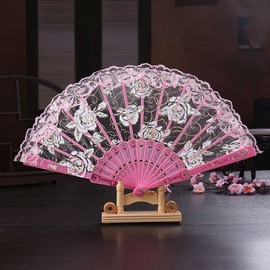 Wedding Fan Lace Hand Fan Spanish Baroque Victorian Folding Fan Vintage Women Men Folding Fans Fan for Wedding Gift Party Costume Carnival Dance Fancy Dress Pink