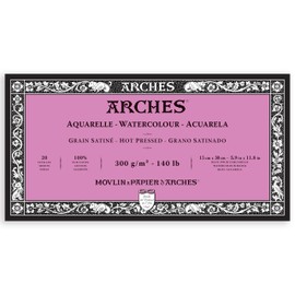 Pad of 20 Watercolour Sheets (4 Glued Pages) 15 x 30 cm 300 g/m² Satin Grain Natural White