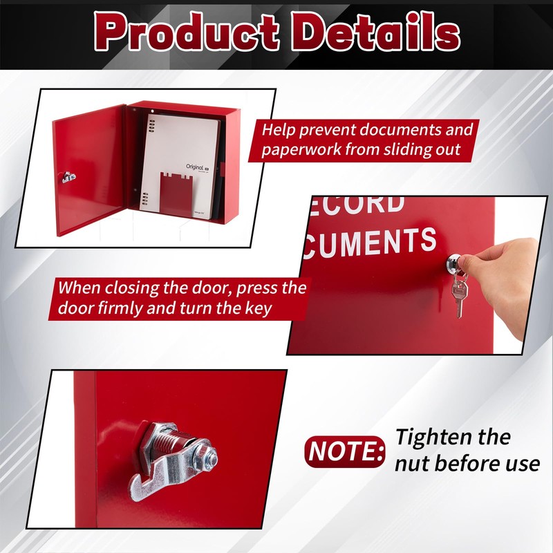 MorningRo System Record Documents Enclosure, Red, Left-hinged Door