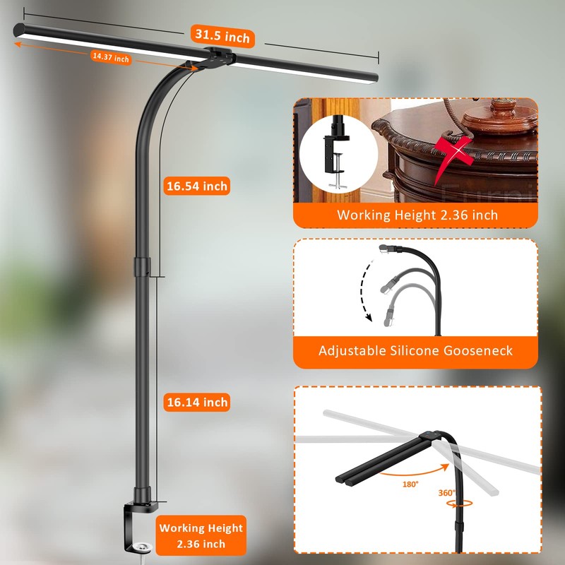 Ksunun Double Head LED Desk Lamp, Architect Desk Lamps for