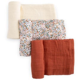 Little Unicorn - Pressed Petals Cotton Muslin Swaddle Blanket Set | Set of 3 | 100% Cotton | Newborns and Infants | 47" x 47" | Unisex