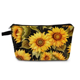 YULUENZE Sunflower Makeup Bag Cute Small Organizer Bag with Zipper Sunflower Cosmetic Bag Aesthetic Birthday Present for Women Sisters Friends -1