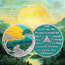 Natural Peaceful Sobriety Coin - Affirmation Recovery Sun AA Coins - Green Tree Road Addiction NA AA Chips and Medallions - Celebrate Living Clean Narcotics Alcoholics Anonymous Gifts for Men Women