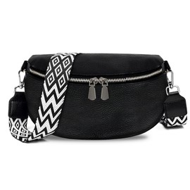 TAN.TOMI Shoulder Bag Women's Bum Bag Women's Leather Crossbody Bag Women's Wide Strap Women's Shoulder Bags Bum Bag Women's Stylish Belt Bag Women's Elegant, black, 风格