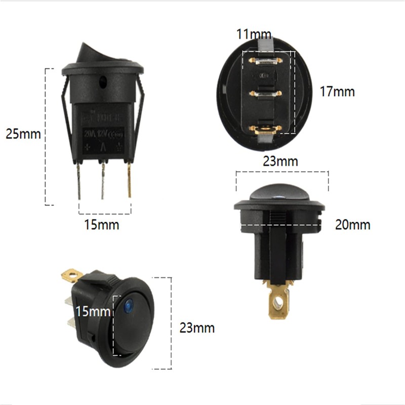 HUAREW Blue LED Lighting Round Switch KCD1-8 12V 20A Waterproof