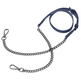 SUIKIHUM Purse Chain Strap, (43.3"-49.2" Adjustable Replacement Bag Straps) Genuine Leather with Metal Grey Chains for Handbag, Crossbody Bag (Dark Blue)