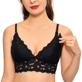 MOMANDA Women's Nursing Bras Lace Wireless Padded Maternity Bras Breastfeeding Bralette Black-A083 36C