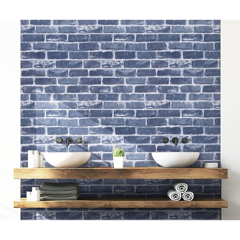 Timeet Blue Brick Wallpaper Peel and Stick Wallpaper 17.7" x