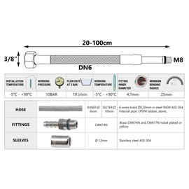 40cm Long M8 x 3/8" Inch BSP Flexible Tap Connector Faucet Tail Hose Water Pipe