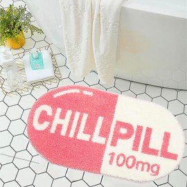 LEVINIS Pink Chill Pill Bath Mat Cute Funny Bathroom Décor Non Slip Washable Bathroom Rugs for Shower, Tub, Bedroom 27.5"×15.5"
