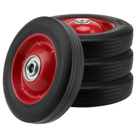GINLANK 4 PCS 8 x 1.75 Inch Solid Rubber Tire, Black Red Solid Rubber Wheels with 1/2 Inch Axle, Hand Truck Replacement Wheels for Garden Carts, Wheelbarrows