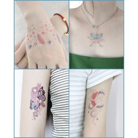 Glow In The Dark Butterfly Temporary Tattoos, 7 Sheets, Blue Luminous Flower Butterflies Wings, Waterproof Face Body Arm Stickers Party Decorations Favors