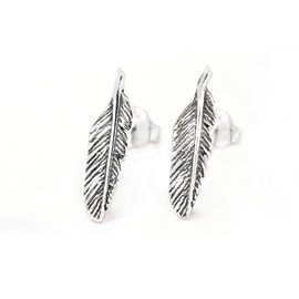 Feather Stud Earrings in Nickel-Free 925 Sterling Silver with Butterfly Fastening