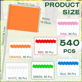 Amylove 540 Pieces Marking Flags 15 x 4 x 5 Inch Marker Flags for Lawn Yard Flags Lawn Flags Survey Flags for Lawn Irrigation Landscape Fence Sprinkler Flag Marking Pet Training (Bright Color)