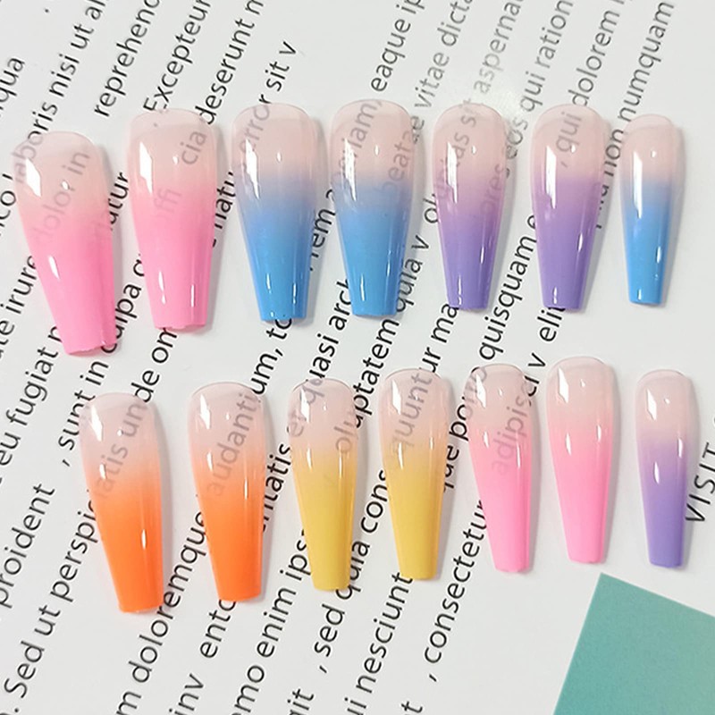 24pcs Long Coffin False Nails Multicolor Stick on Nails Pink