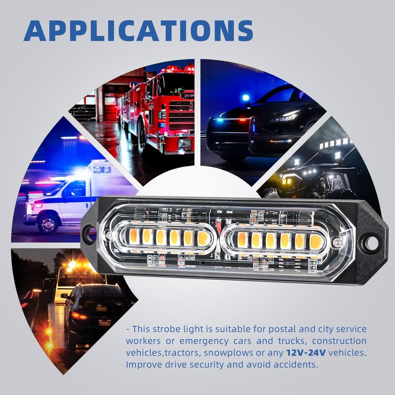 PKINGLAKE 8-Pcs 12 LED Sync Feature Emergency Strobe Grille Lights
