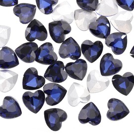 sourcing map 50Pcs Heart Rhinestones, 10mm Pointed Back Heart Glass Rhinestone Gems Crystal for Jewelry Making Costume DIY Crafts, Dark Blue