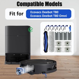 17 Pack Replacement Parts for Ecovacs Deebot T80 Omni / T80 Robot Vacuum Accessories Set, 1 Main Brush 1 Mop Roller 4 Dust Bag 4 Filter 6 Side Brush 1 Cleaning Brush
